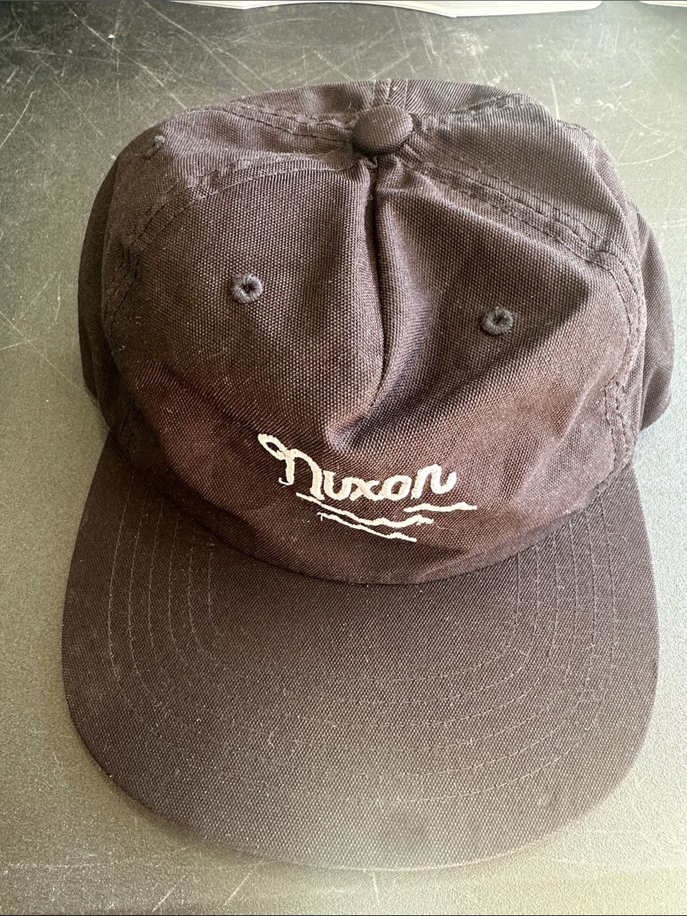 Nixon Quinny Strapback Hat Black Cursive Script Wave Embroidered Skate Surf Cap